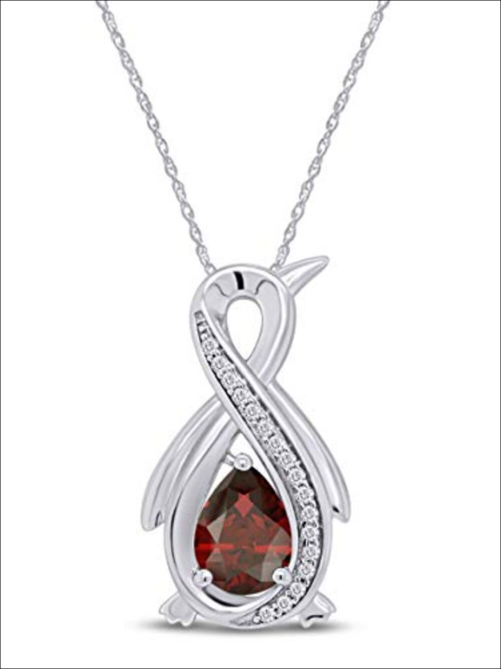 Penguin Pendant Necklace 14k White Gold Over Sterling Silver Garnet & Diamond